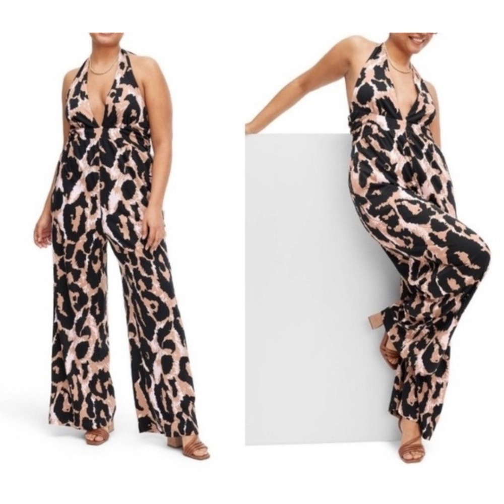 Diane von Furstenberg x Target Leopard Halter Jumpsuit Womens XS Black Mob Wife
